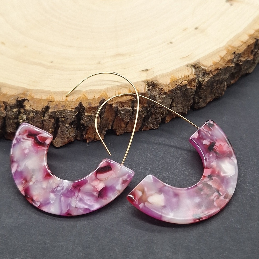 Acrylic Marbled Pink Crescent Earrings